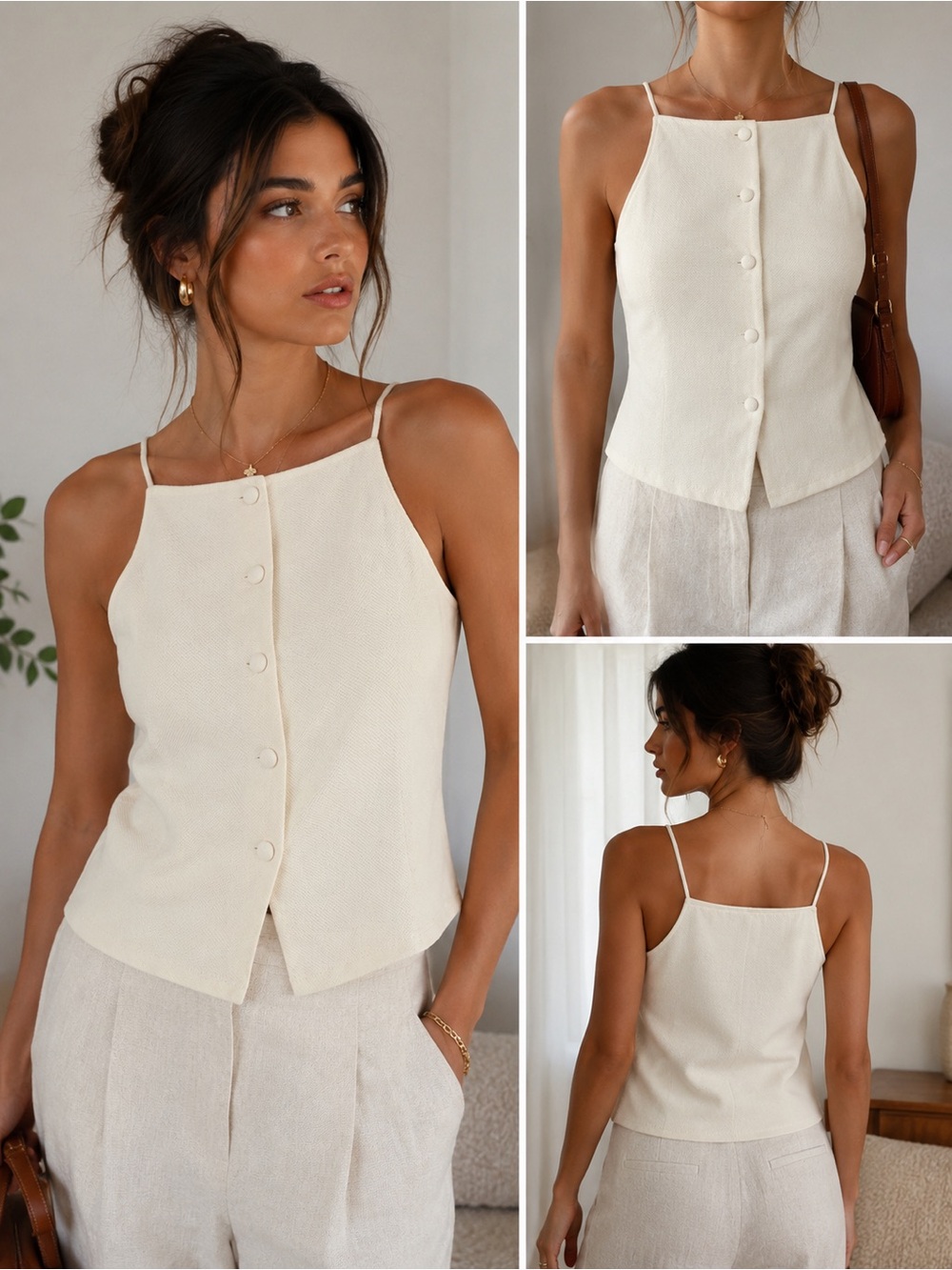 ZARA Cream Sleeveless Button Front Top NWT Size L
